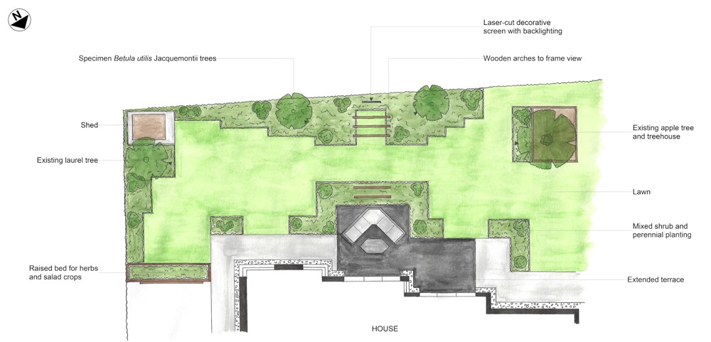 3D Plan - Contemporary Courtyard Garden Design - Sophie Williams Garden Designer