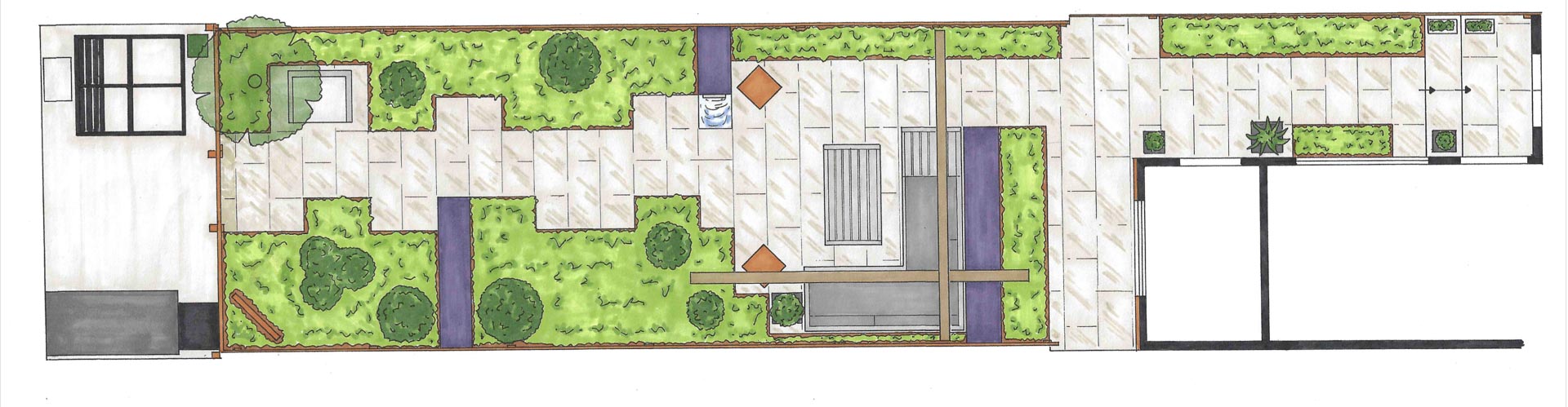 2D Plan - Contemporary Courtyard Garden Design - Sophie Williams Garden Designer